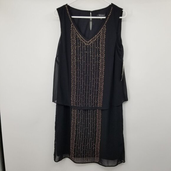 NWT S.L Fashions Black Bead Front Women's Popover Dress Size 12 - Picture 1 of 14
